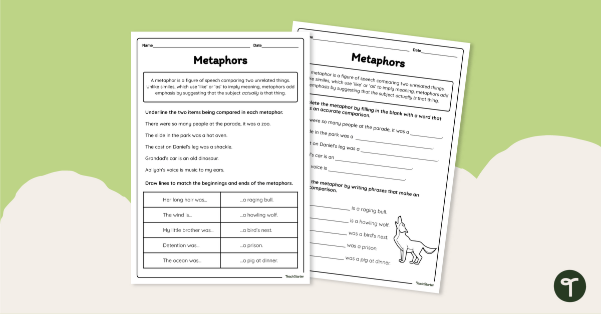what is a metaphor worksheet math