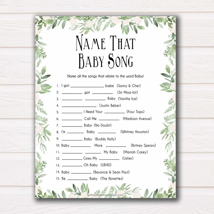 Greenery Name That Song Baby Game Baby Song Games Printable Etsy Baby