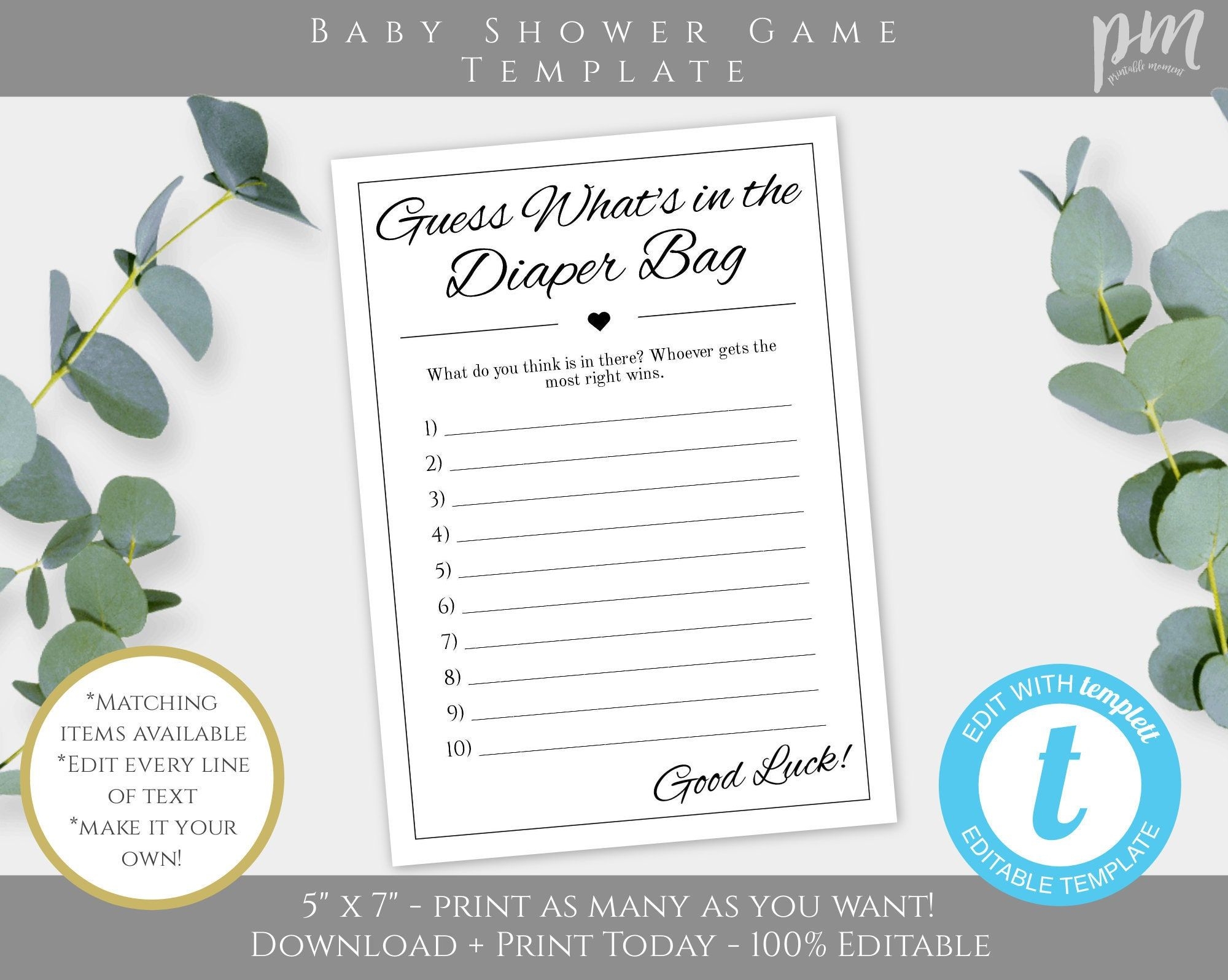 Guess What 39 s In The Diaper Bag Game Template Editable Template