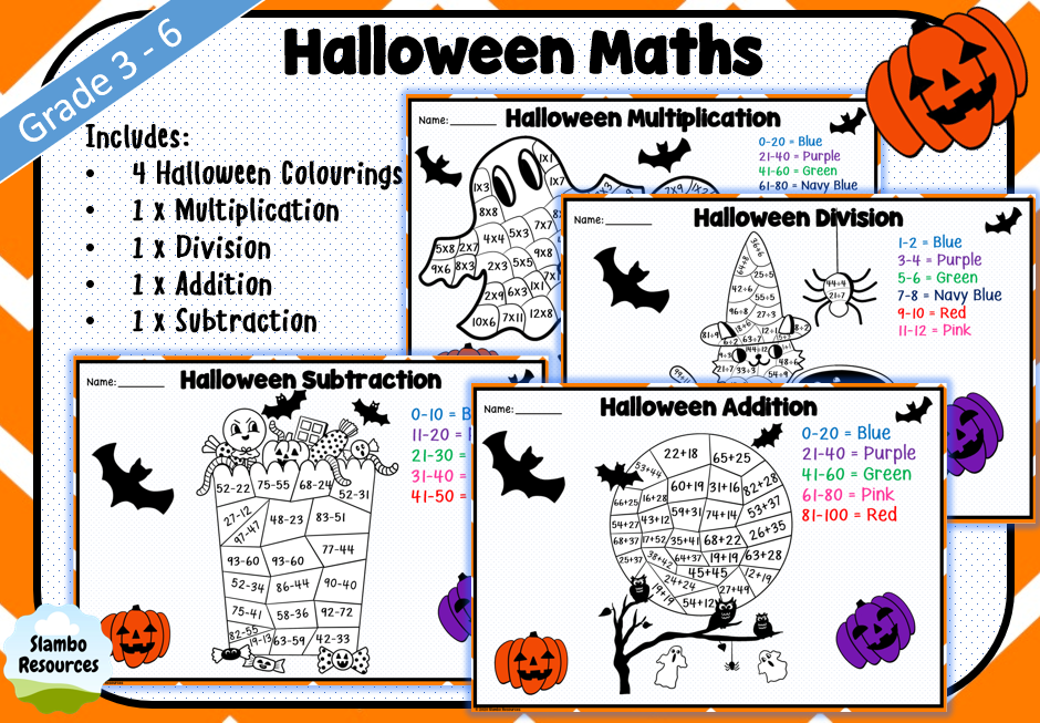 halloween maths colouring worksheets