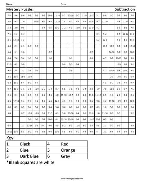 Hello Kitty Subtraction Coloring Squared Worksheets Library