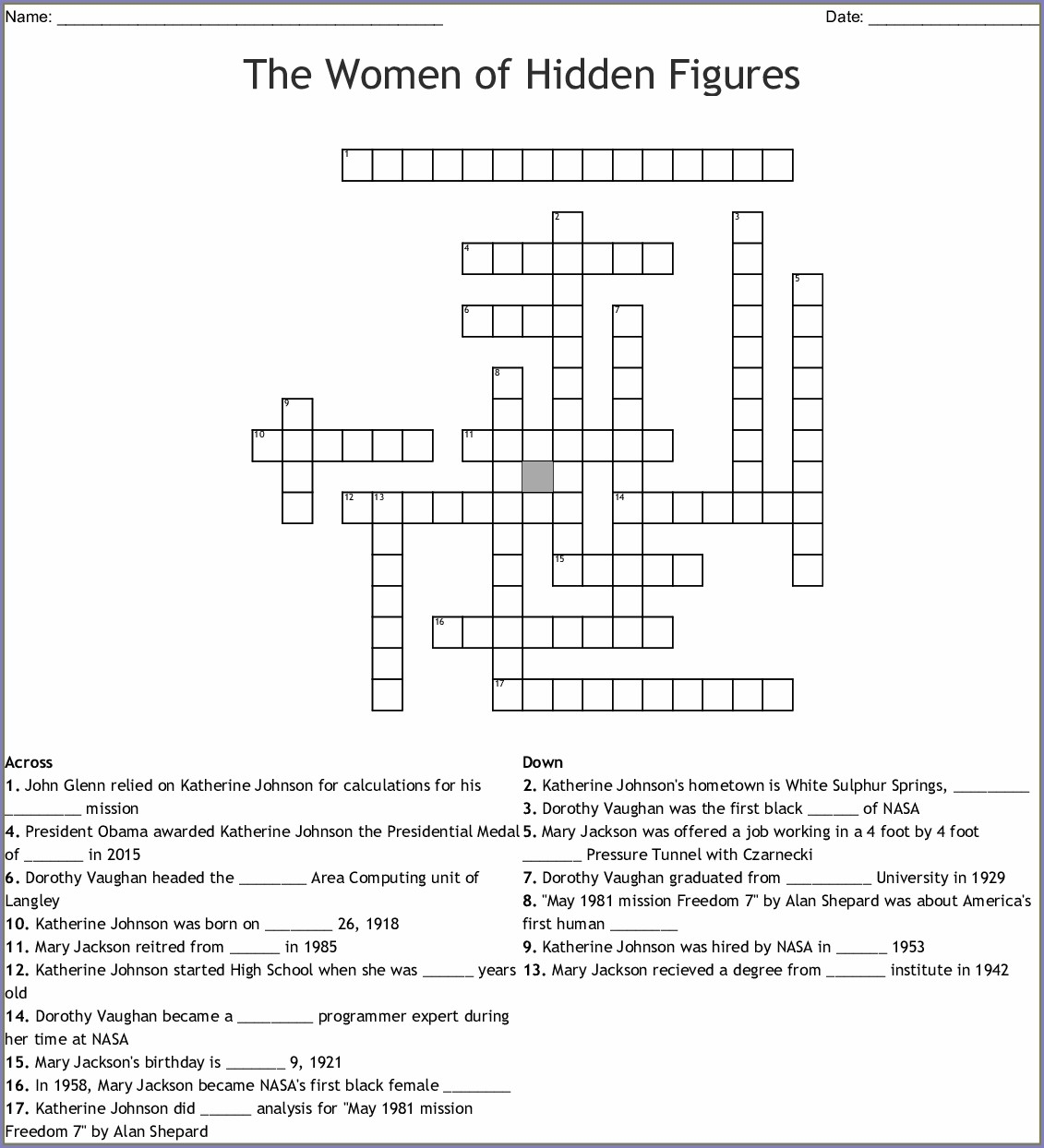 Hidden Figures Math Worksheet Printable Word Searches
