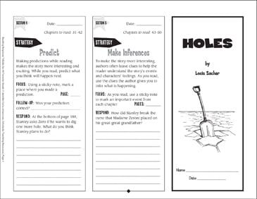 Holes Reading Response Trifold Printable Bookmarks And Toppers 