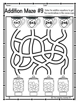 Hot Cocoa Math Addition Maze Games Additon To 10 Printables TPT