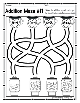Hot Cocoa Math Addition Maze Games Additon To 10 Printables TPT