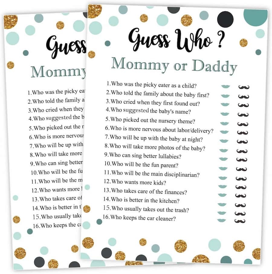 How To Play Mom Or Dad Baby Shower Game Free Printable 2021