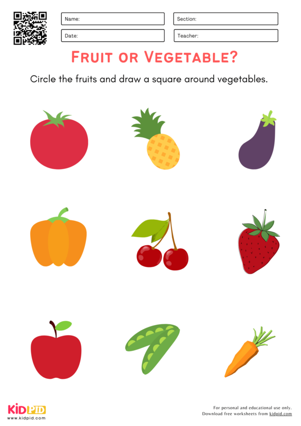 Identify Fruit And Vegetable Worksheet For Preschool Kidpid