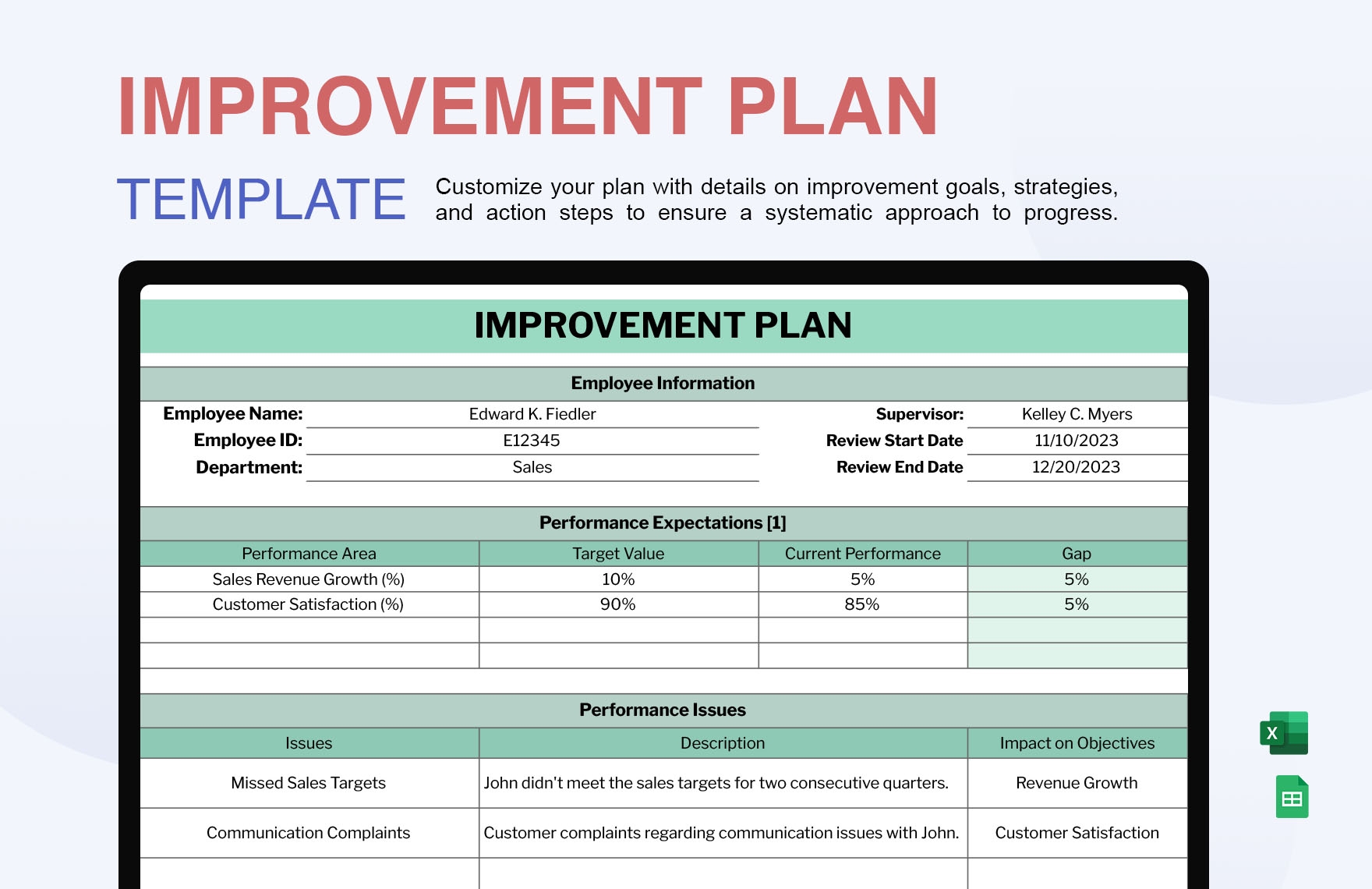 Improvement Plan Template In Excel Google Sheets Download Template