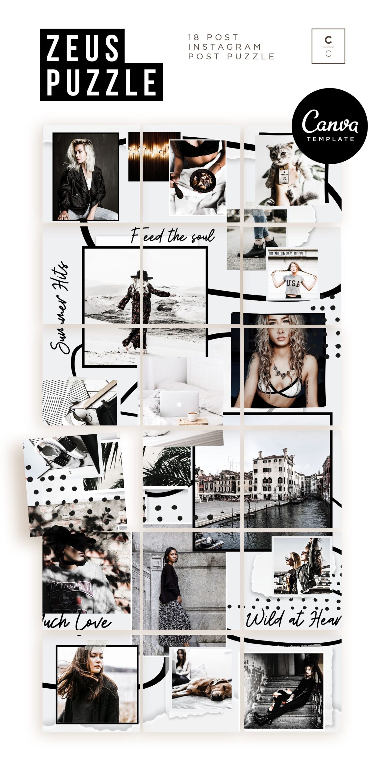 Instagram Puzzle Feed Layout For Canva 18 Posts From 1 Collage In Your 