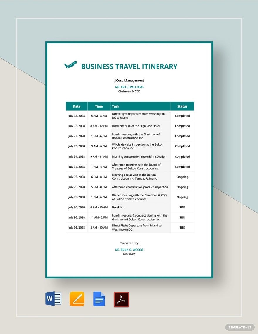 Itinerary 75 Docs Free Downloads Template
