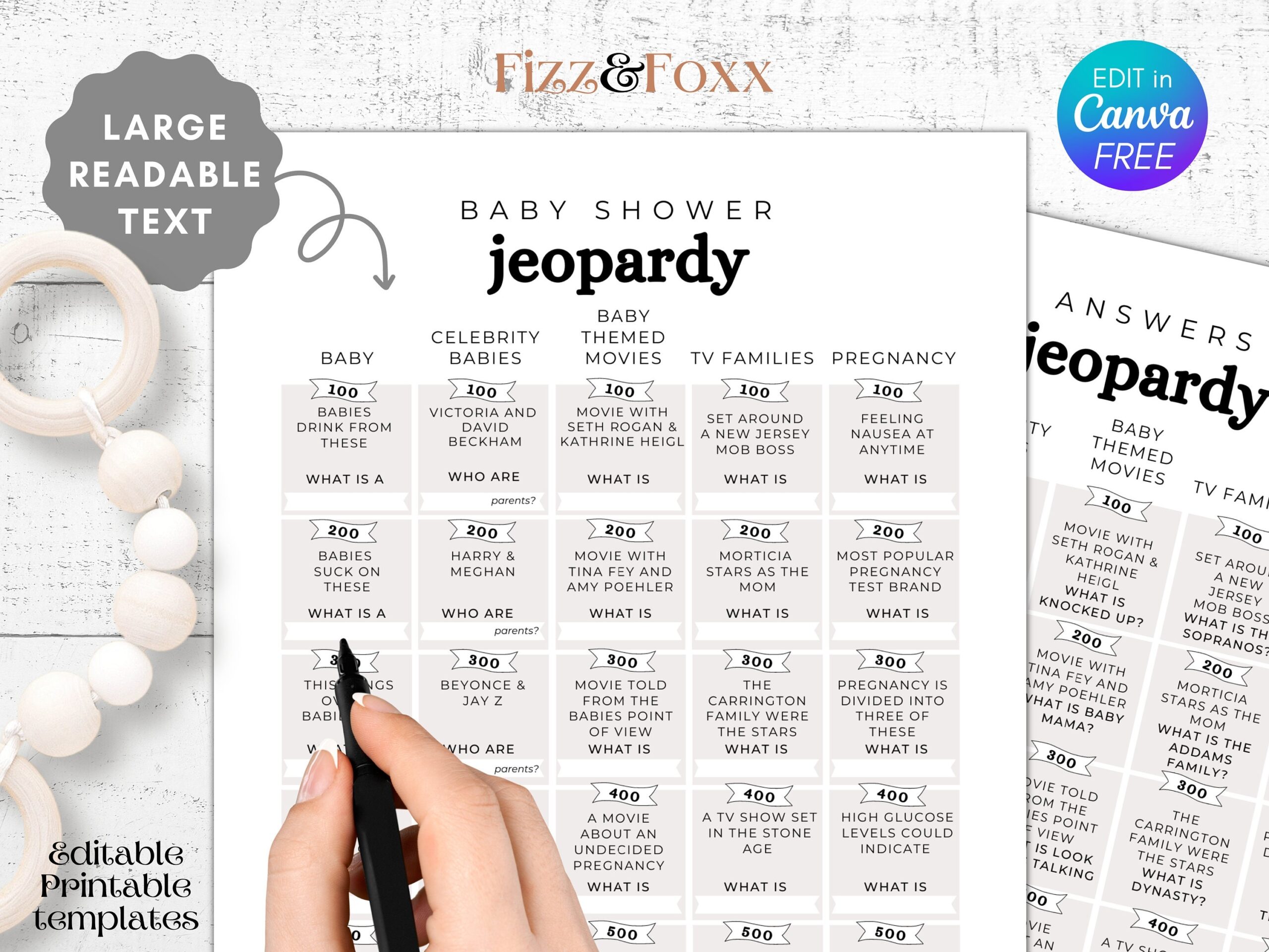 Jeopardy Baby Shower Game Printable Baby Shower Jeopardy Sheet Baby 