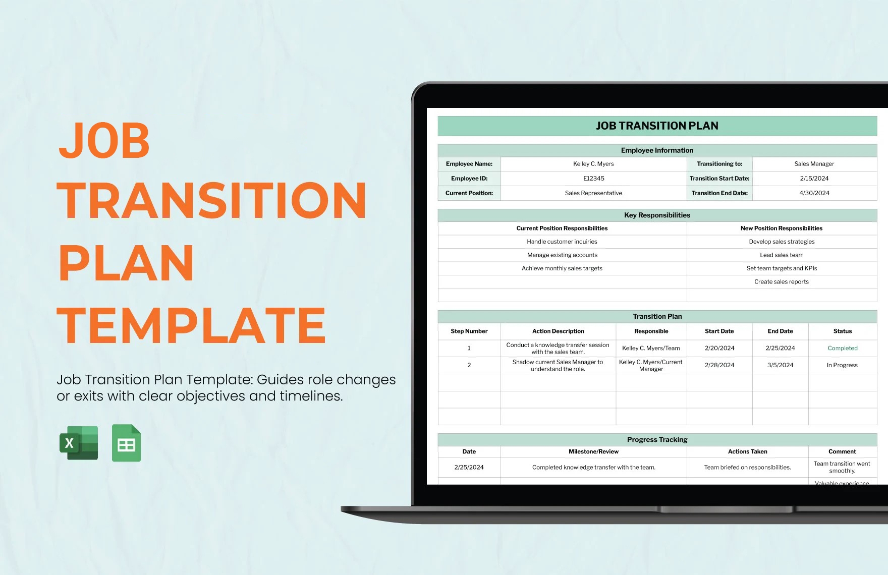 Job Transition Plan Template In Excel Google Sheets Download 
