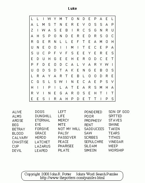John 39 s Word Search Puzzles Luke