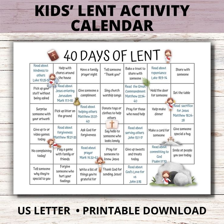 Kids 40 Days Lenten Calendar 2025 Lent Activity Calendar For Kids Ash
