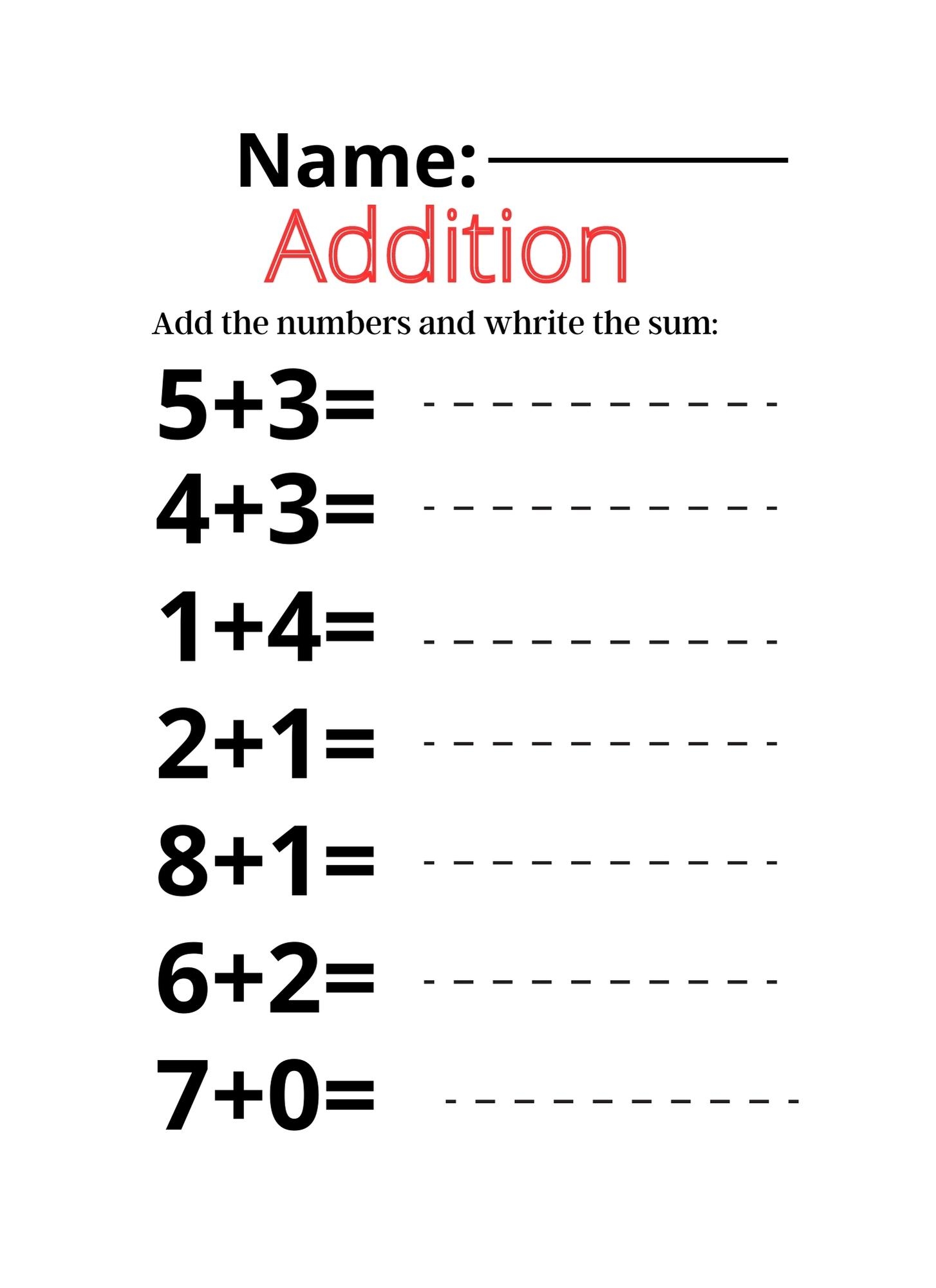 kindergarten adding math worksheets
