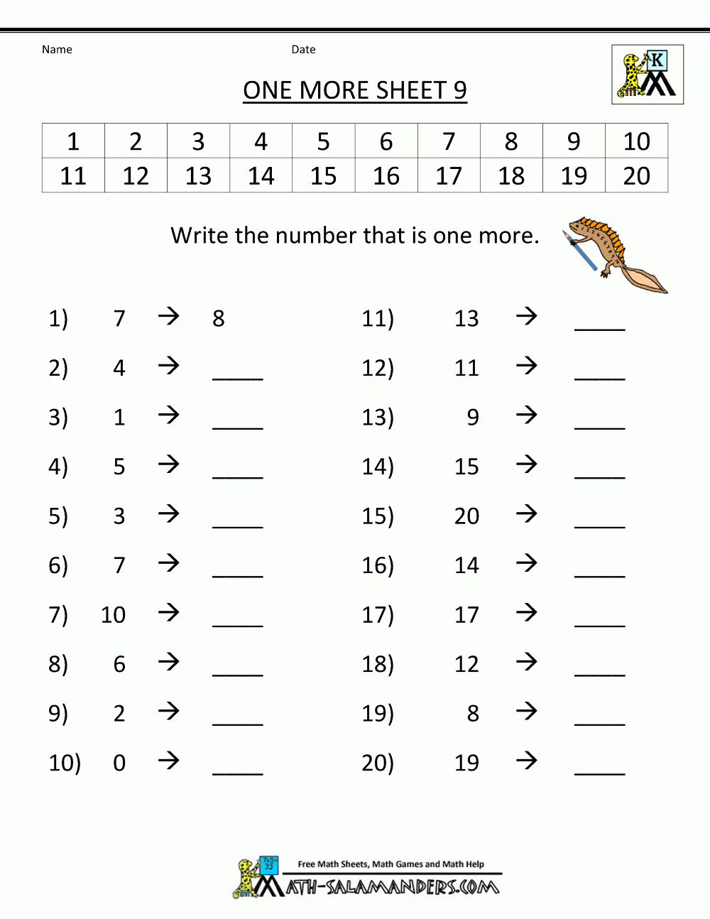 math printable worksheets kindergarten