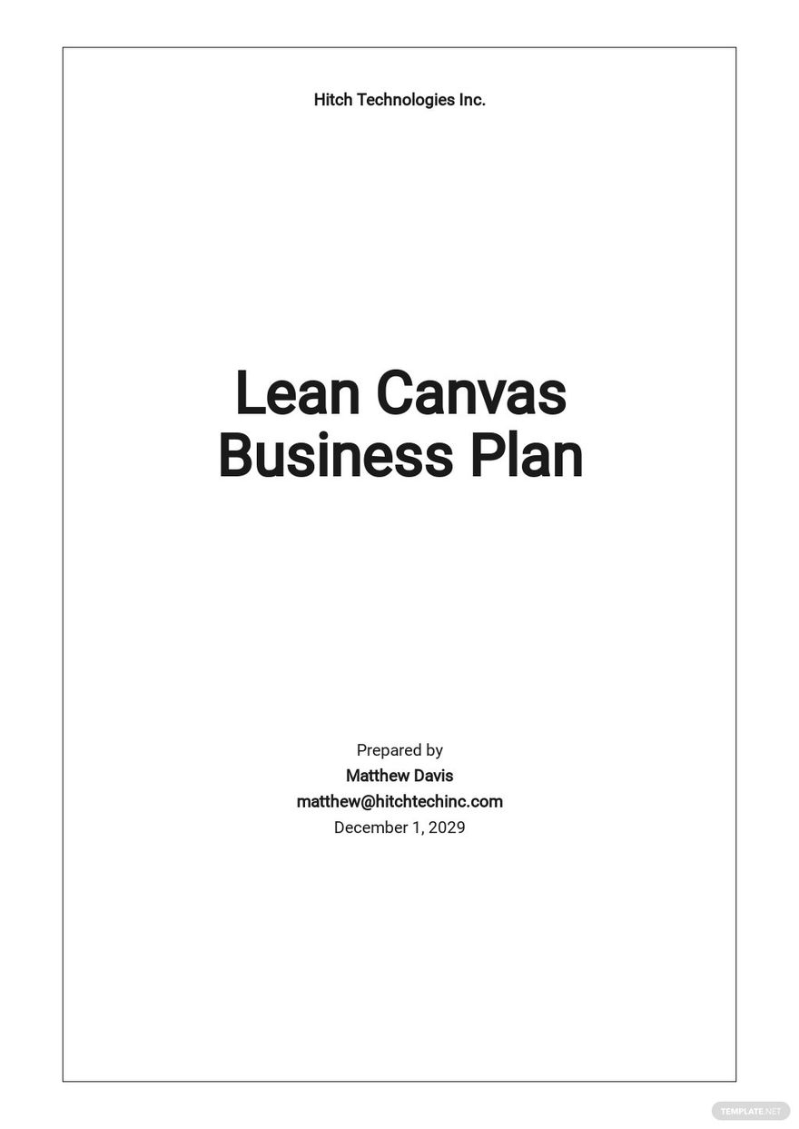 Lean Canvas Business Plan Template Google Docs Word Apple Pages