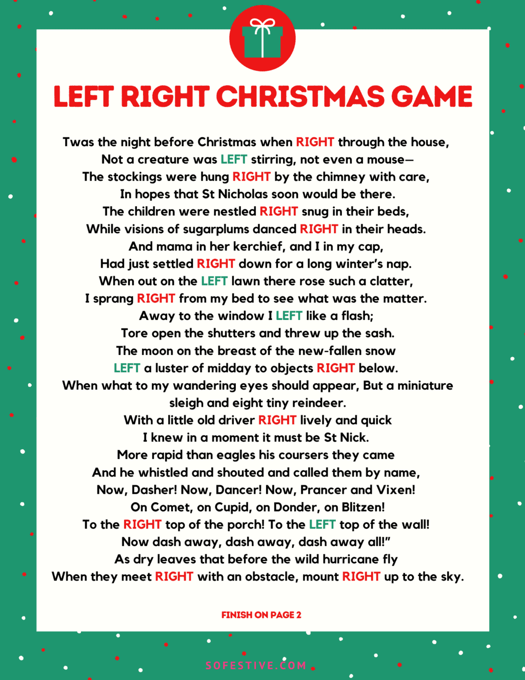Left Right Game For Christmas