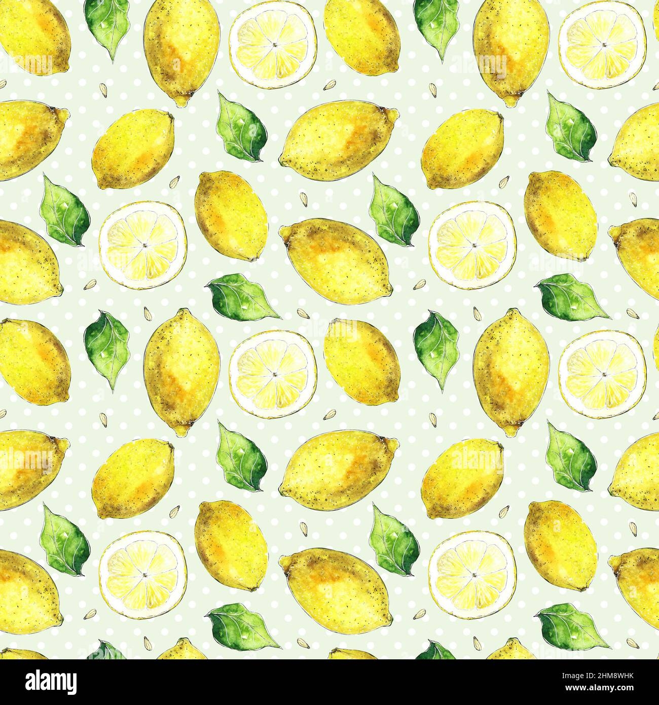 Lemon Seamless Pattern Watercolor Fruit Background Citrus Wallpaper 