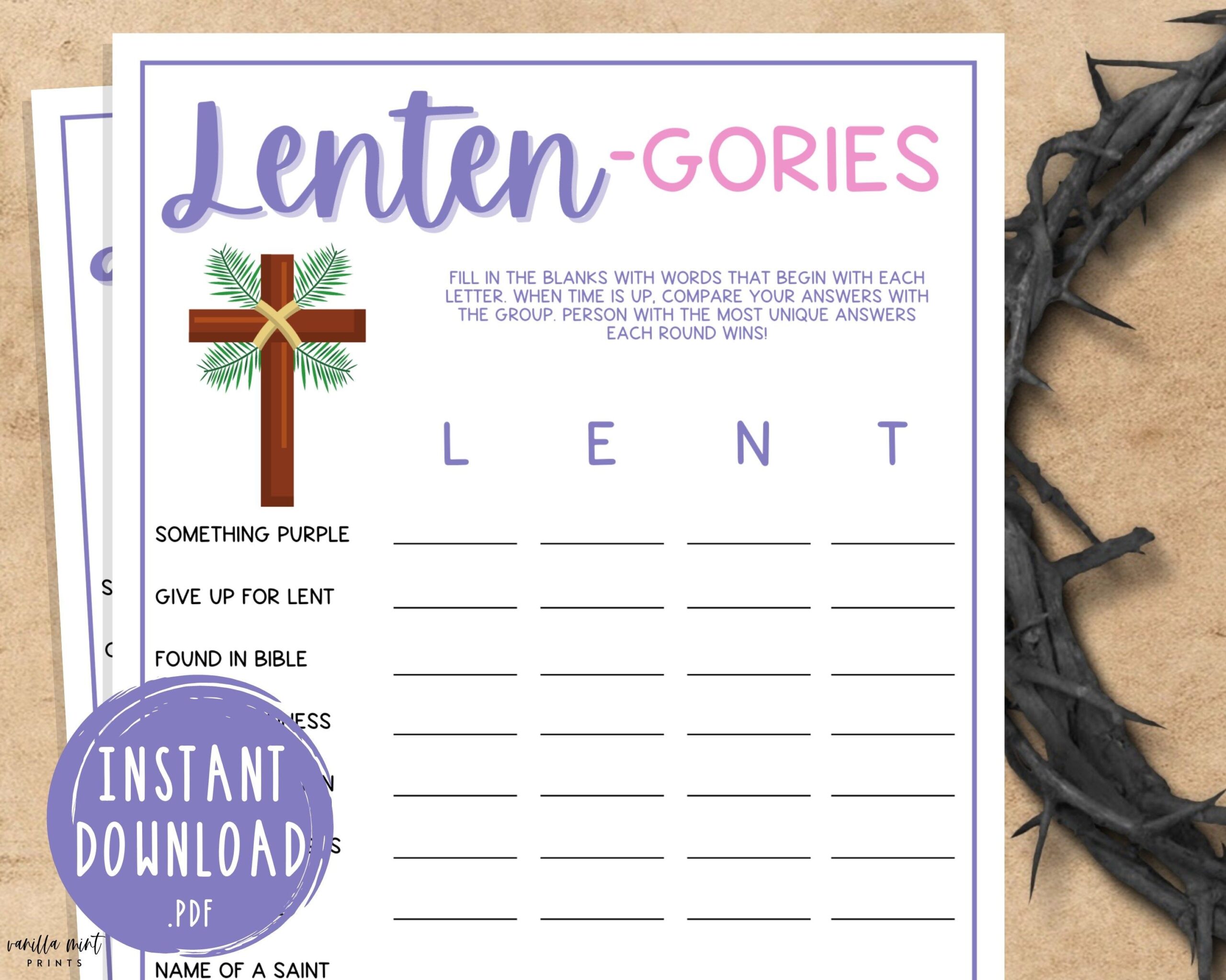 Lent Lentengories Scattergories Game Printable Party Games Easter 