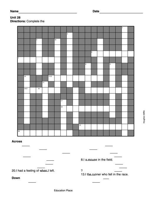 Level 5 Cross Word Puzzle Template Printable Pdf Download