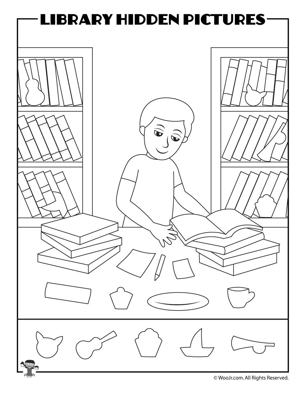 Library Desk Hidden Picture Printable Woo Jr Kids Activities