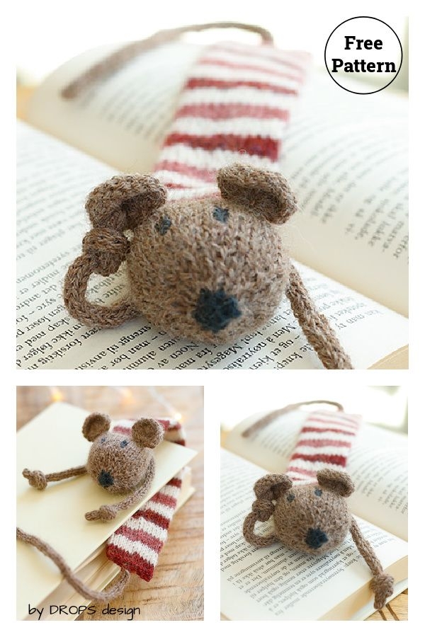 Library Mouse Bookmark Free Knitting Pattern Small Knitting Projects