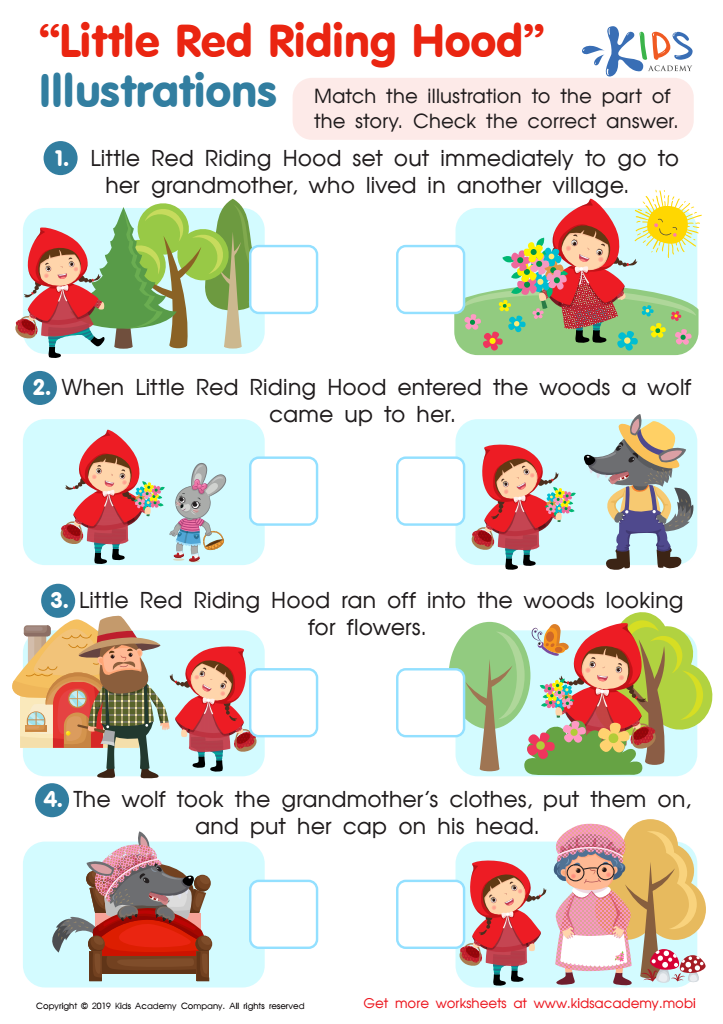 Little Red Riding Hood Illustrations Practice Worksheet For Kids Red