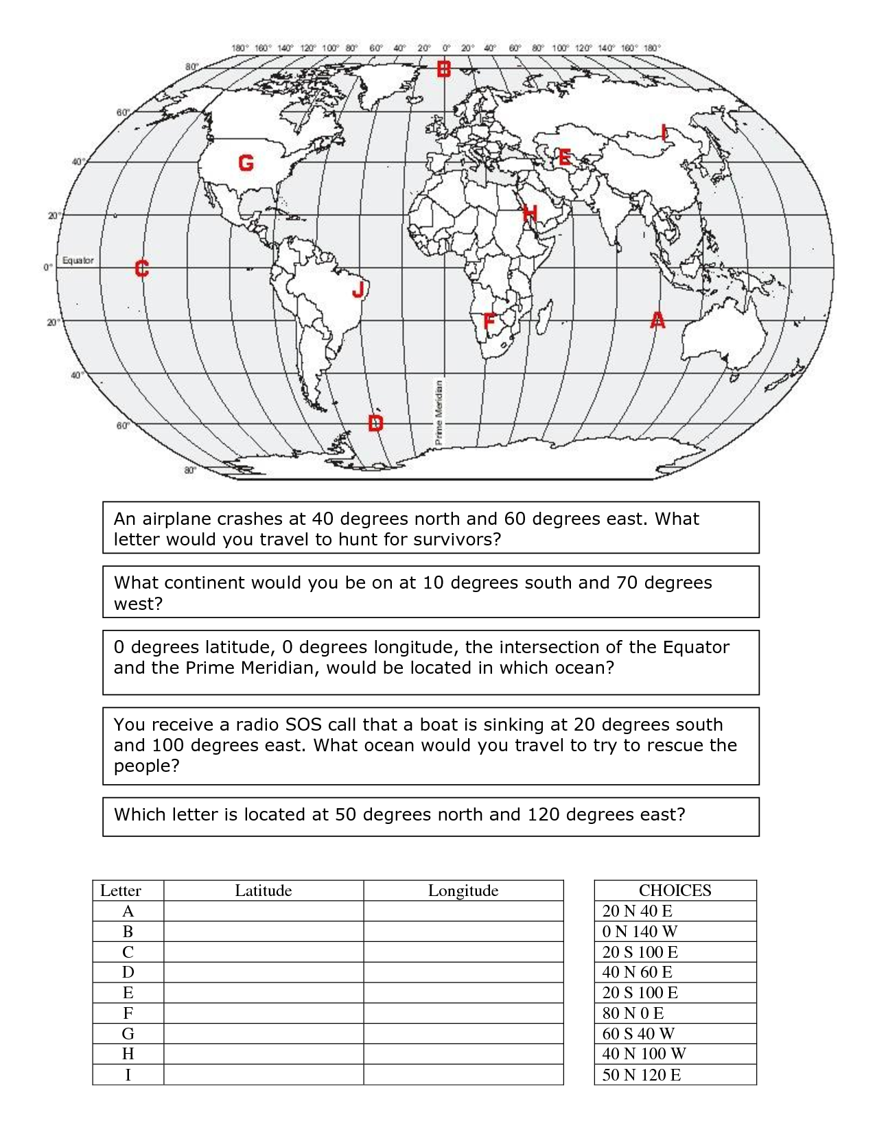 Longitude And Latitude Printable Worksheets