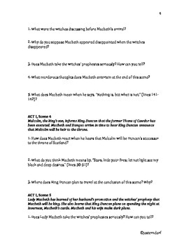 Macbeth Printable Activities By ReadingOnPurpose TPT
