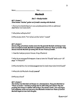 Macbeth Printable Activities By ReadingOnPurpose TPT