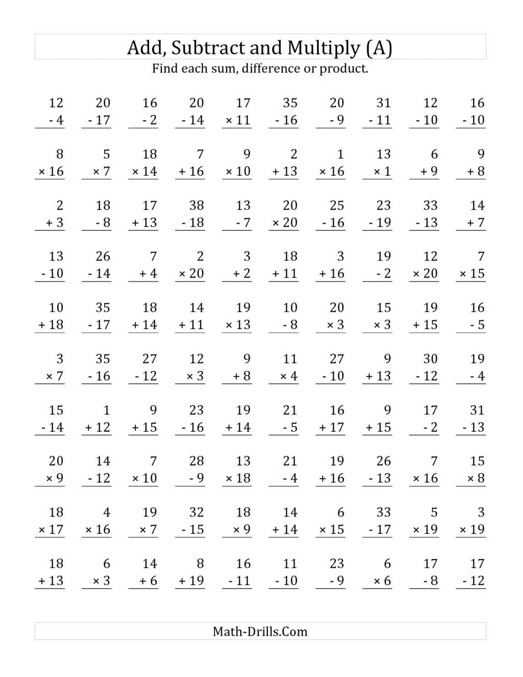 math mad minute worksheets