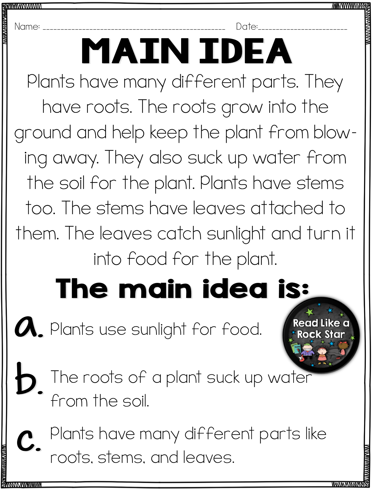 main idea activities 3rd grade printable