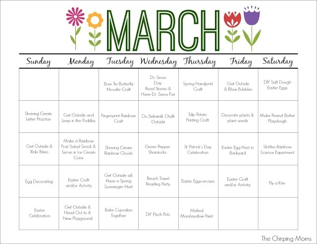 free printable activity calendar