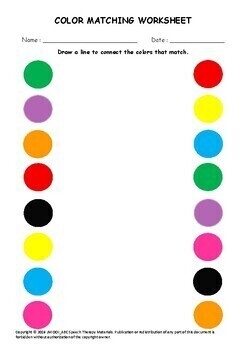 Matching Colors Printable Worksheets FREE By The Speech Learning Ladder