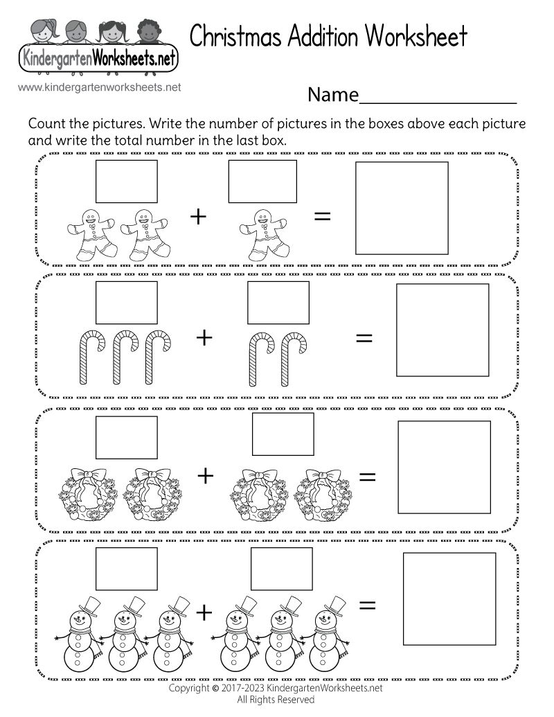 kindergarten math christmas worksheets