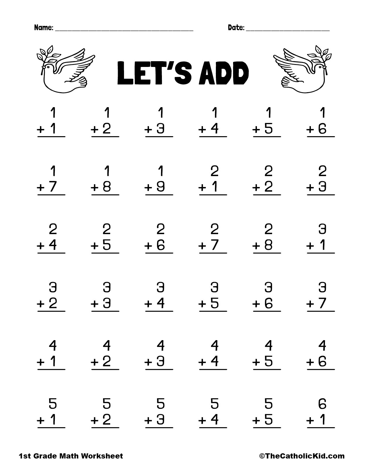 math worksheets for 1st graders printable