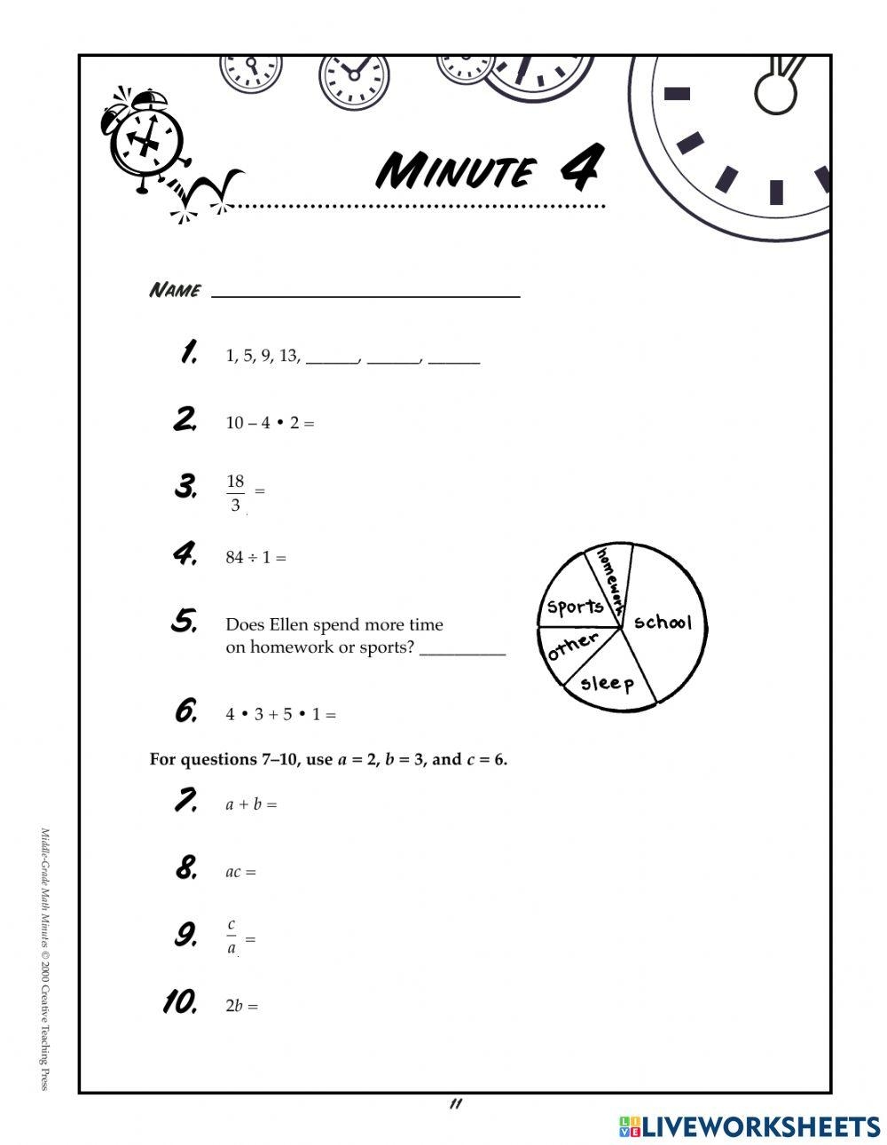 Math Minutes Worksheet Boost Your Math Skills In Minutes A Day