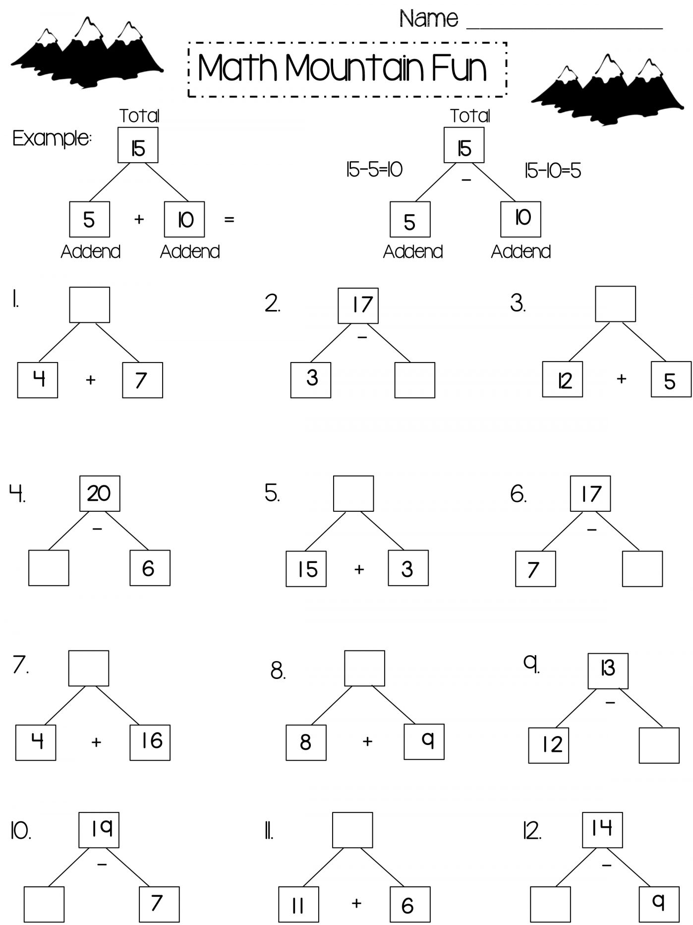 Math Mountain Worksheets 1st Grade 1st Grade Math Worksheets