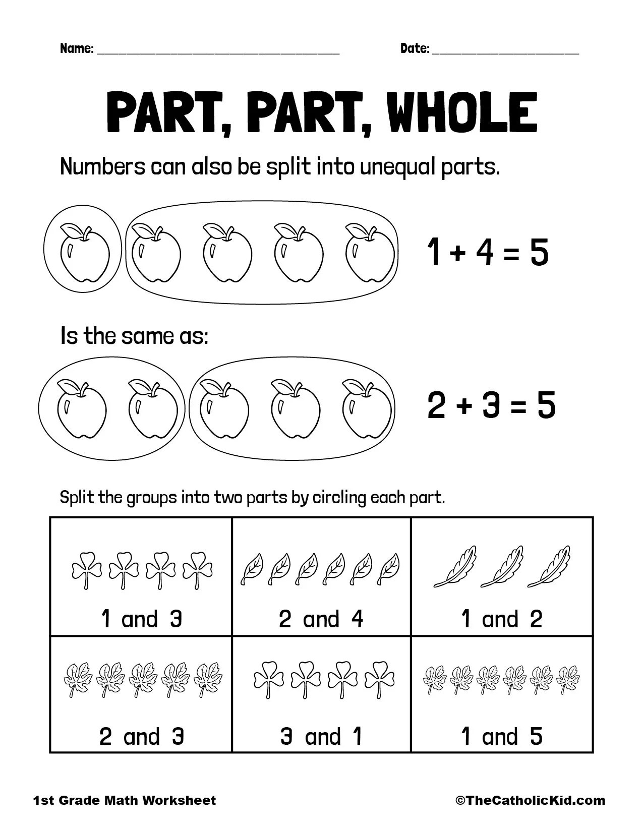 part and whole math worksheets