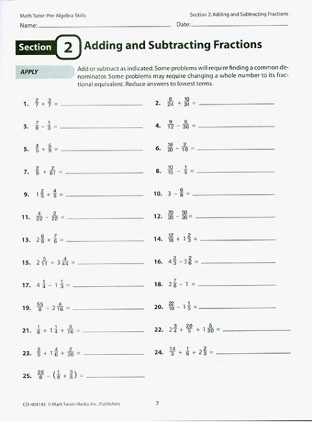 Math Tutor Pre Algebra Skills Worksheets Library