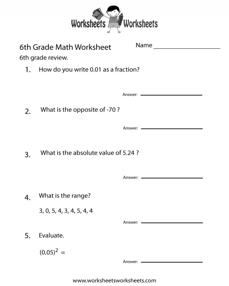 Math Worksheets 6Th Grade With Answer Key For Graders Math Worksheets
