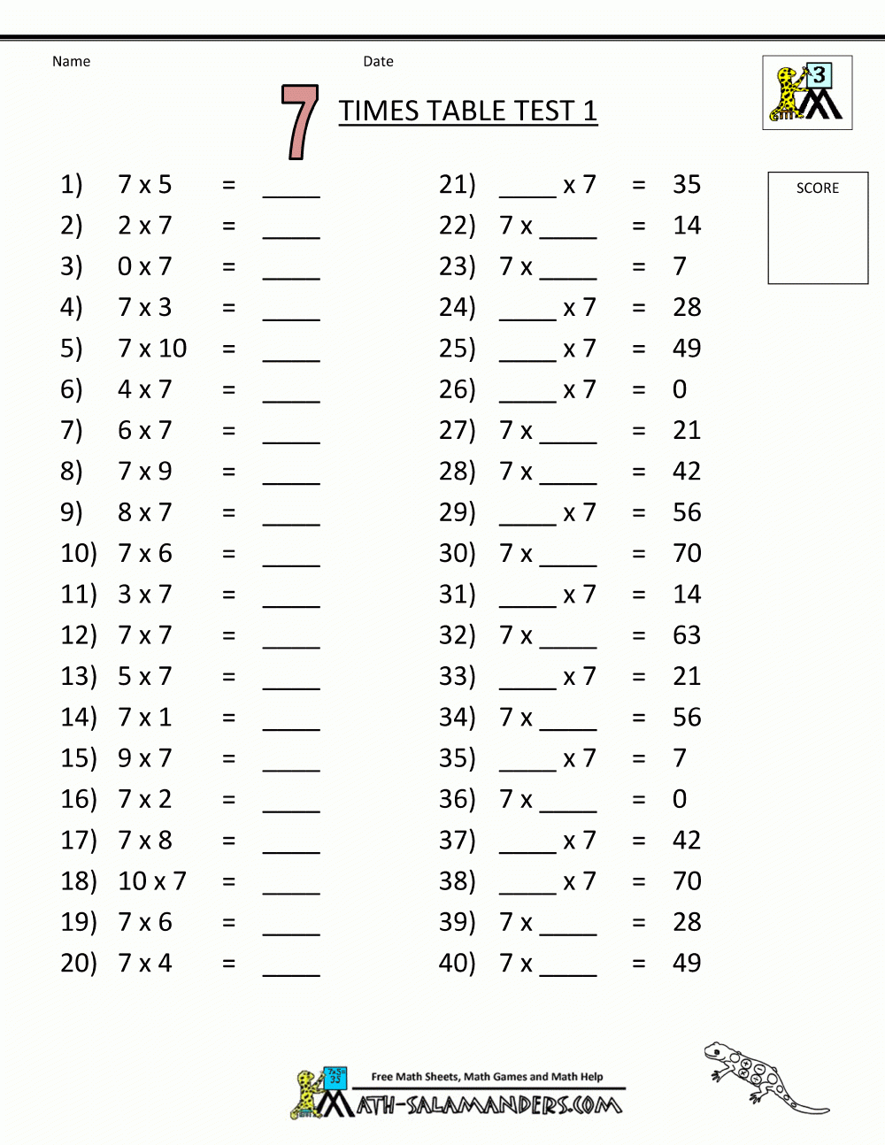 Maths For 7 Year Olds Free Worksheets Printable PDF Template