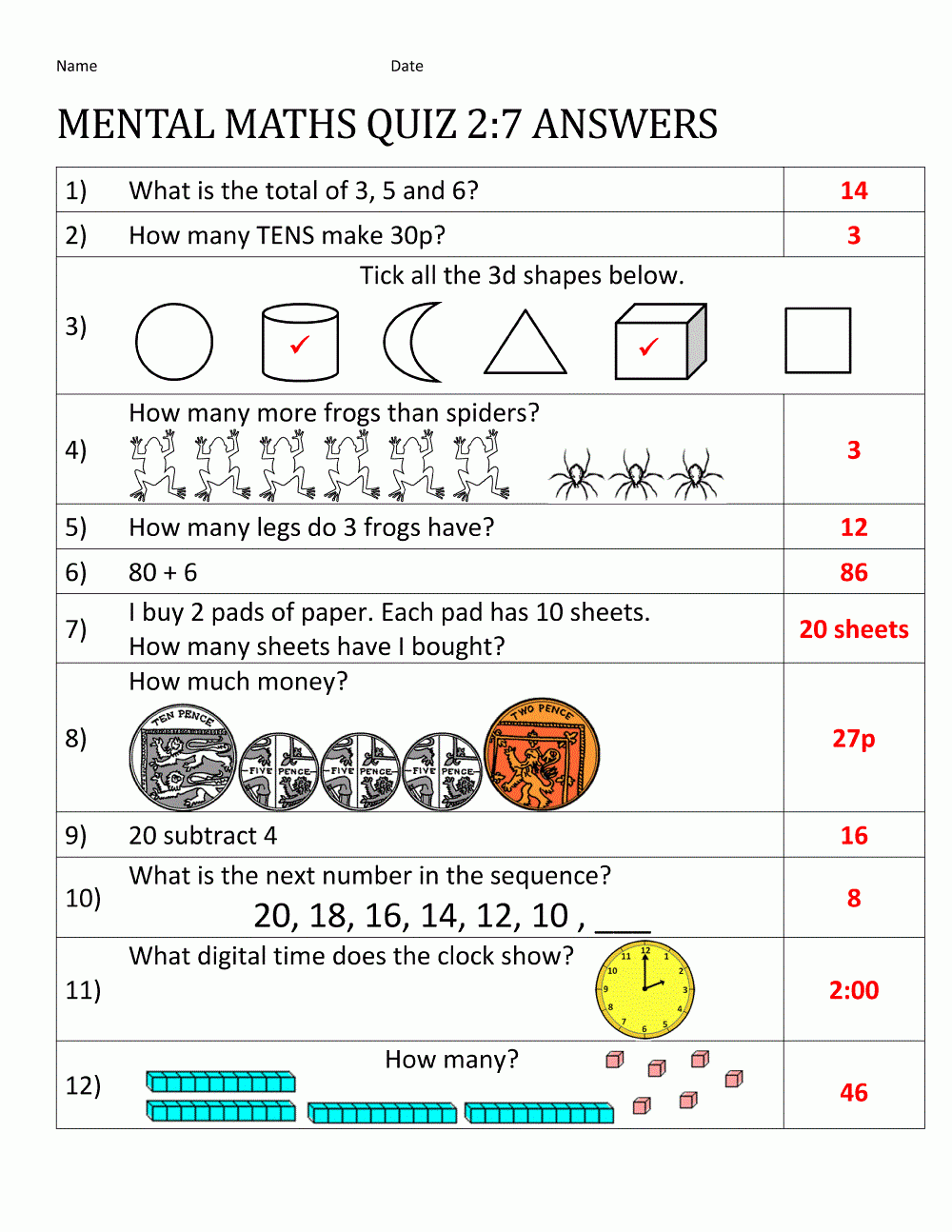 Maths For 7 Year Olds Worksheets Learning Printable