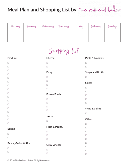 Meal Plan And Shopping List Template Download Printable PDF