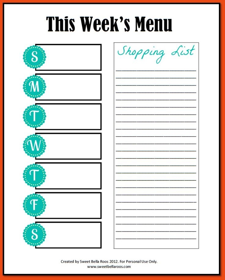 meal plan template word