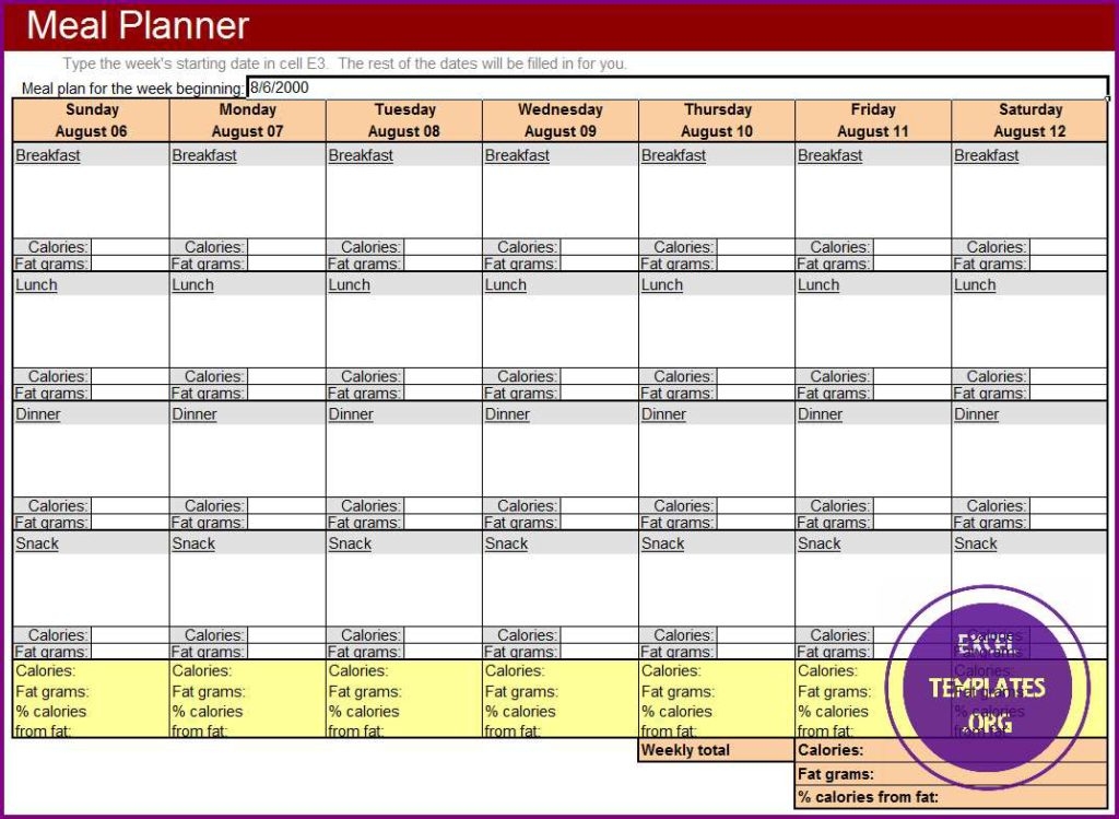 Meal Planner Template EXCELTEMPLATES