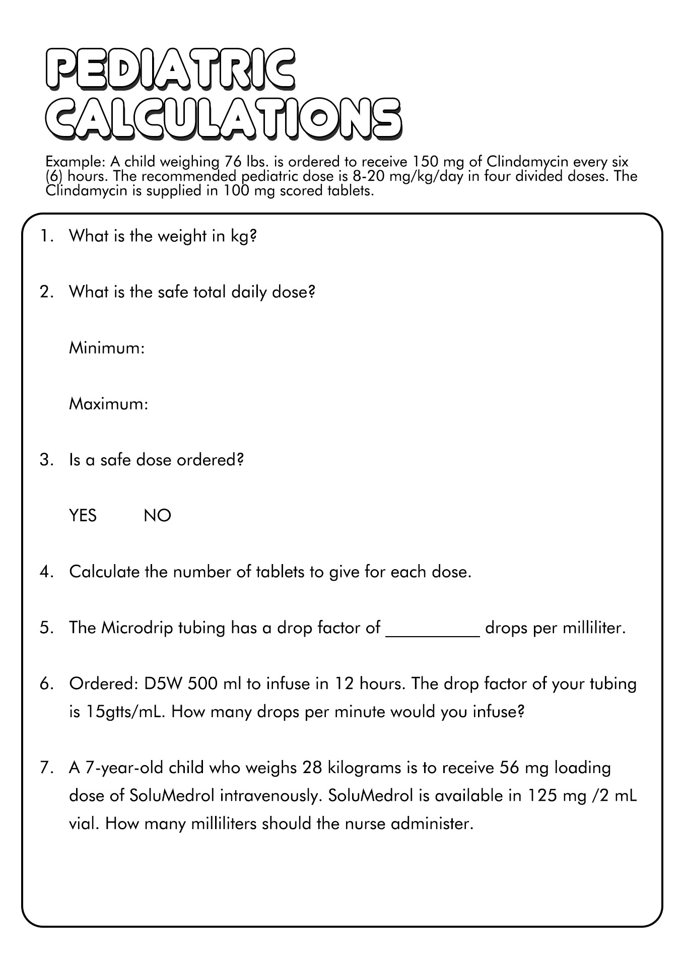 Medication Math Practice Worksheets