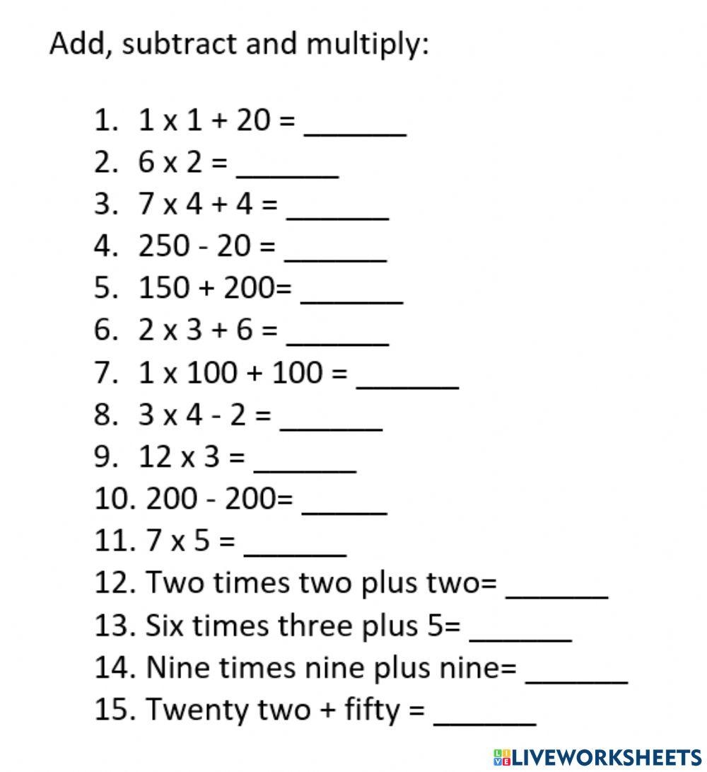 Mental Math Practice 4 Online Exercise For Live Worksheets 