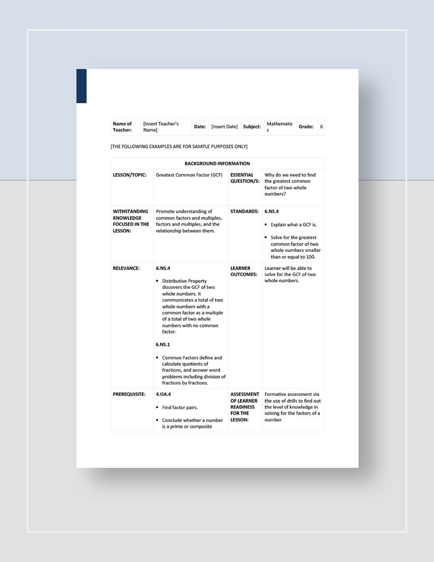 Middle School Lesson Plan Template Google Docs Word Template